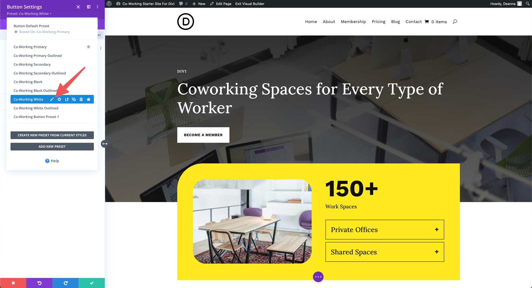 Co-Working starter site for Divi