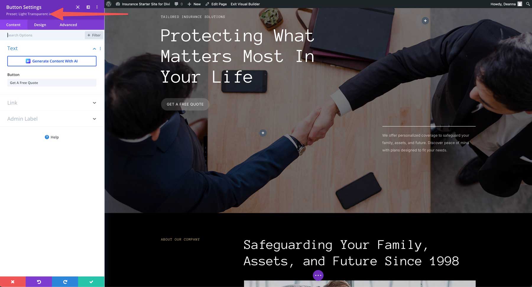 insurance starter site for divi