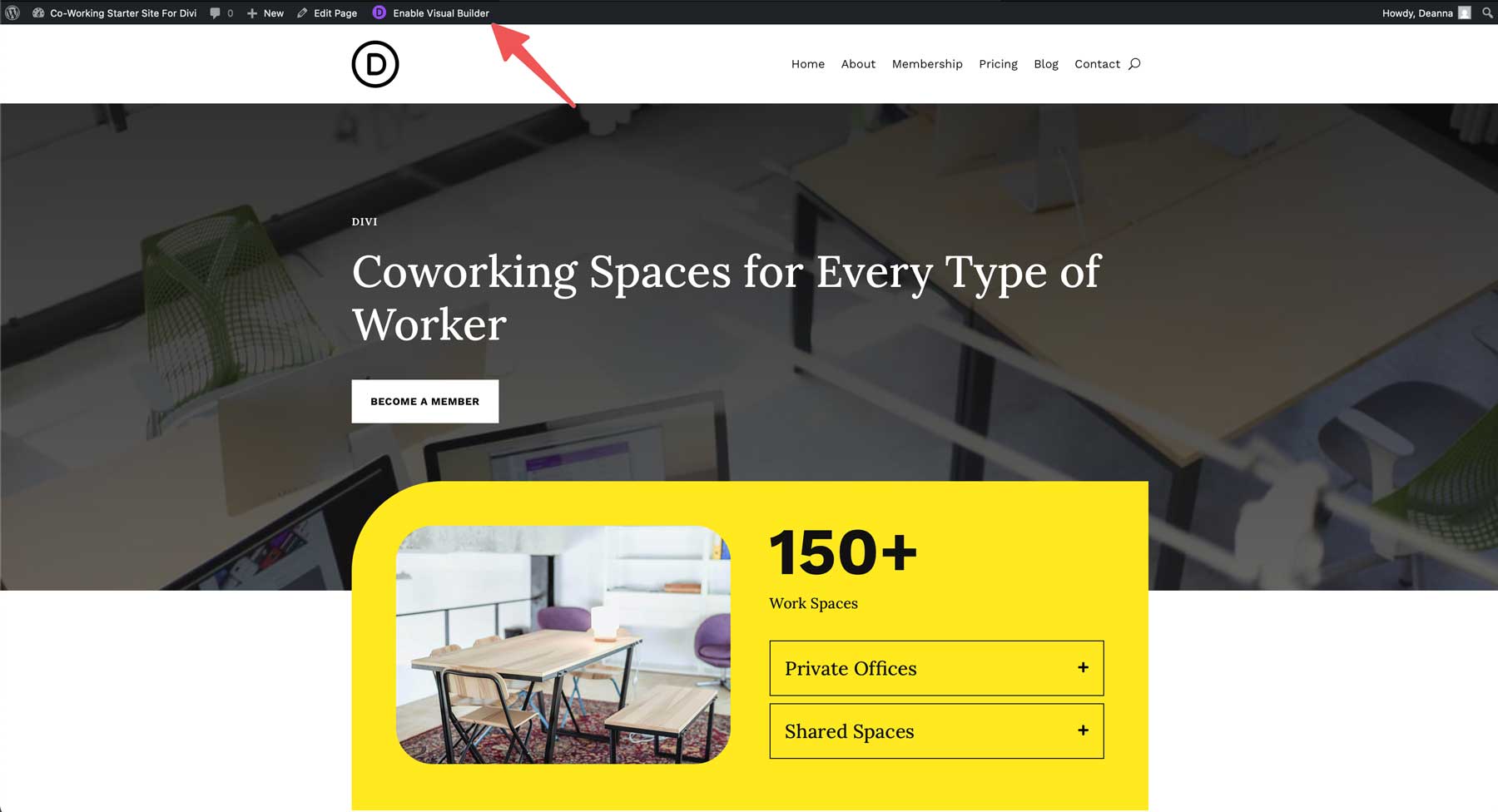 Co-Working starter site for Divi