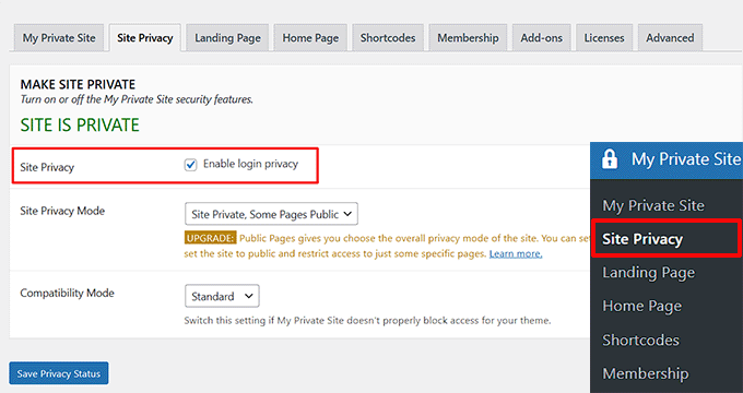 Enable login privacy