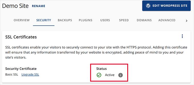 SSL certificate enabled for your website