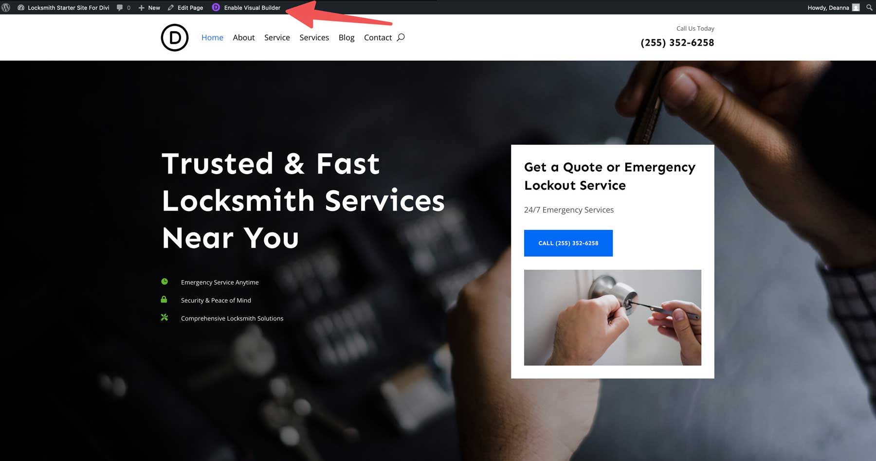 locksmith starter site for Divi