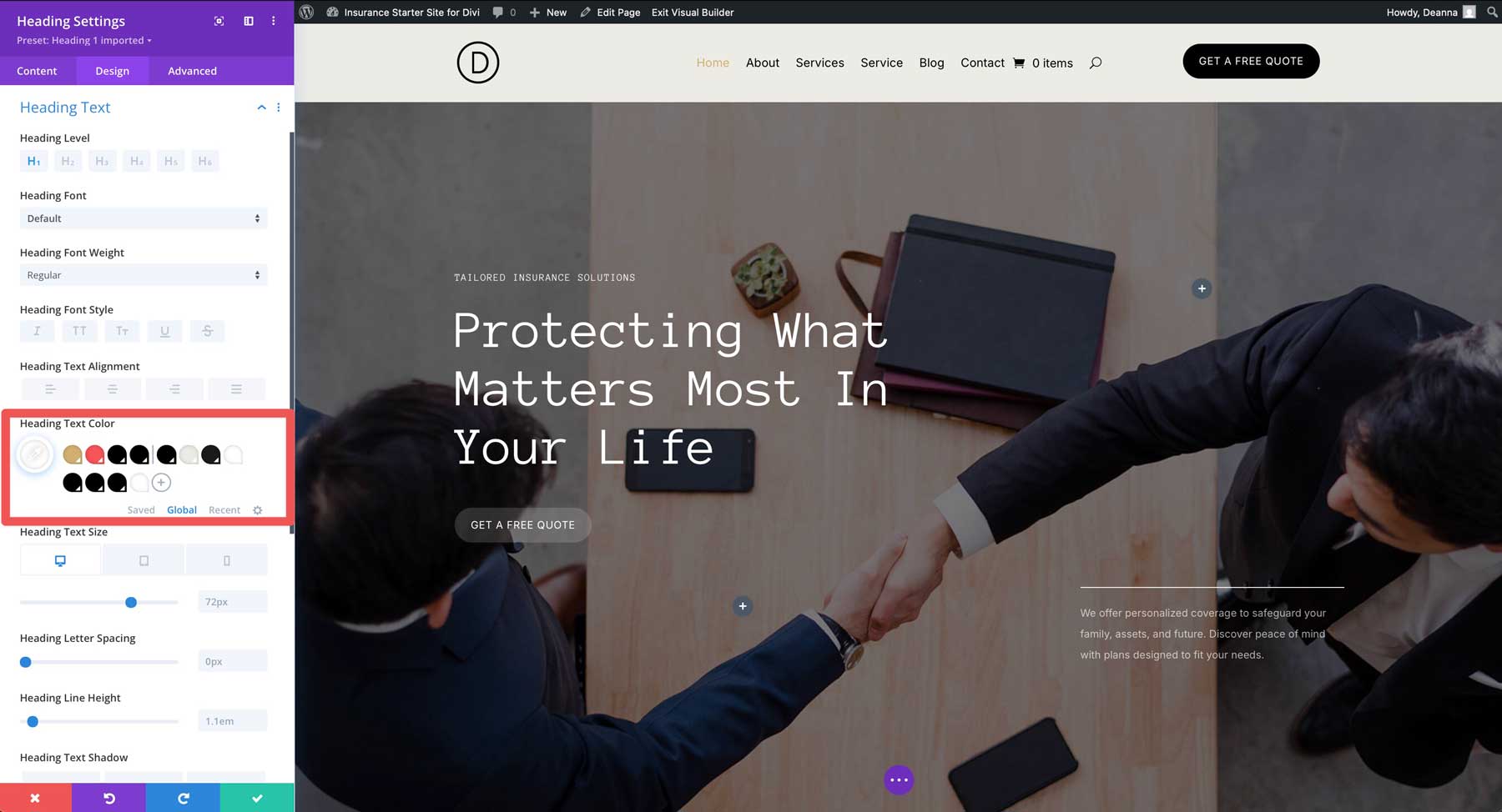 insurance starter site for Divi