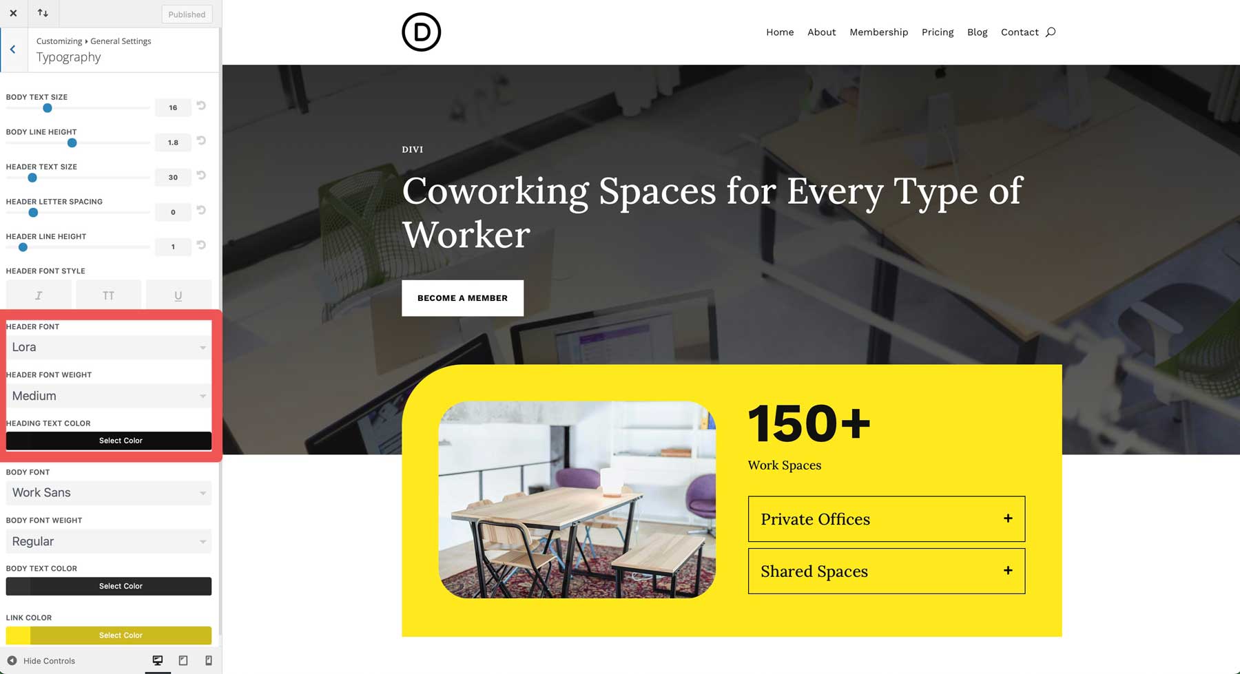 Co-Working starter site for Divi