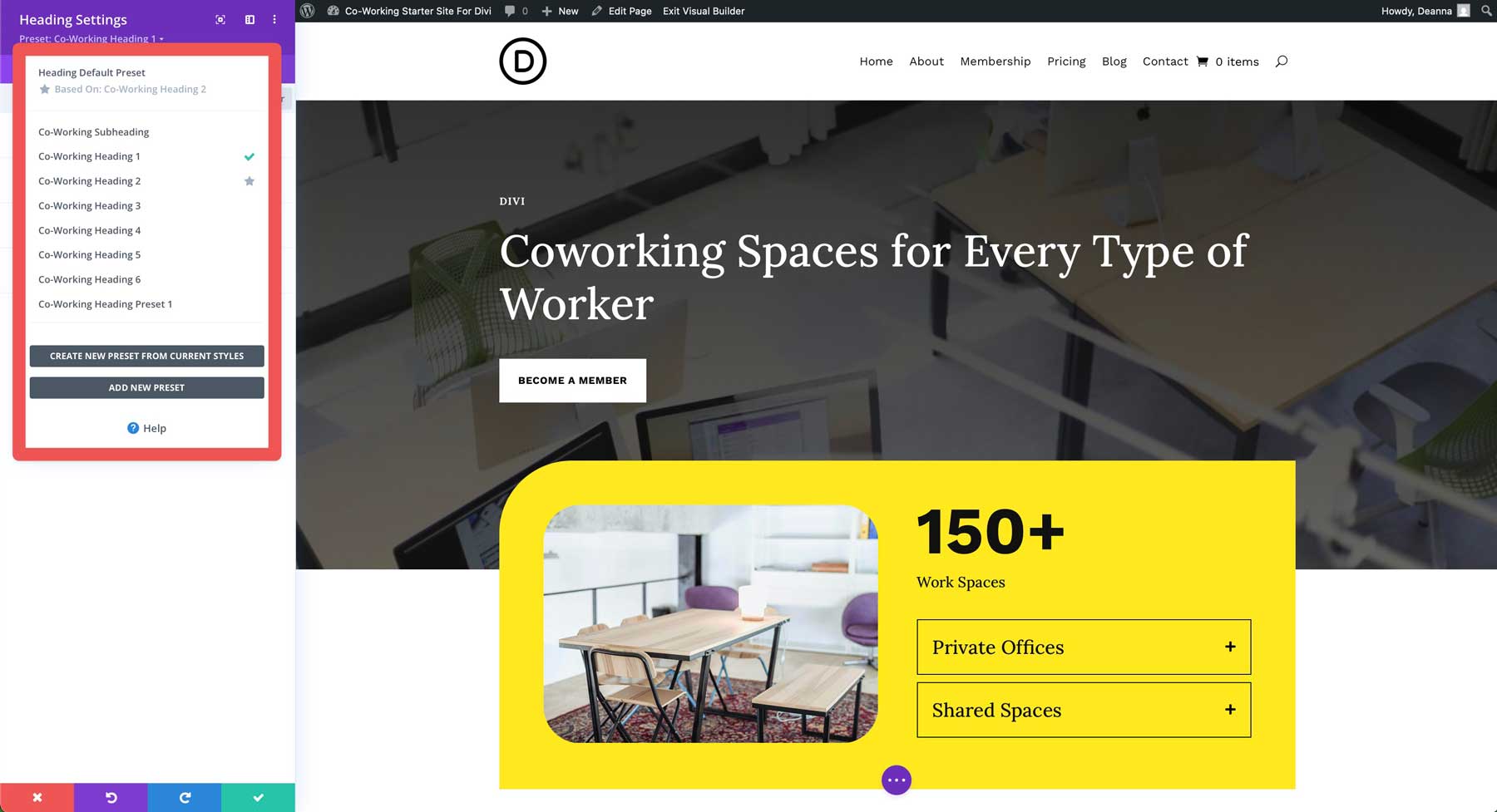 Co-Working starter site for Divi