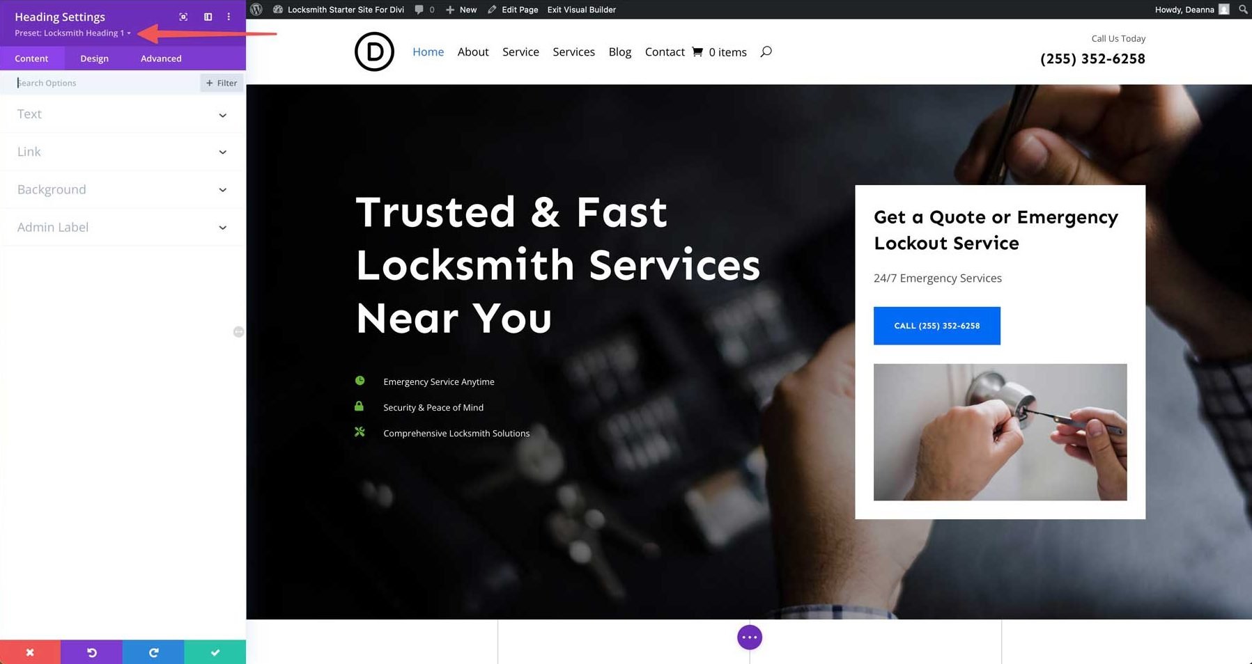 locksmith starter site for Divi