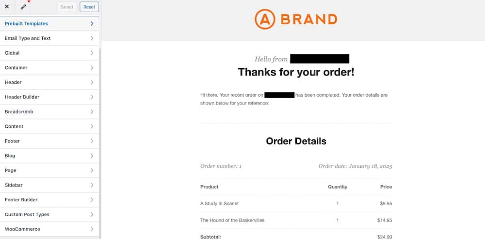 Screenshot of the template chooser within the Kadence WooCommerce Email Designer plugin.