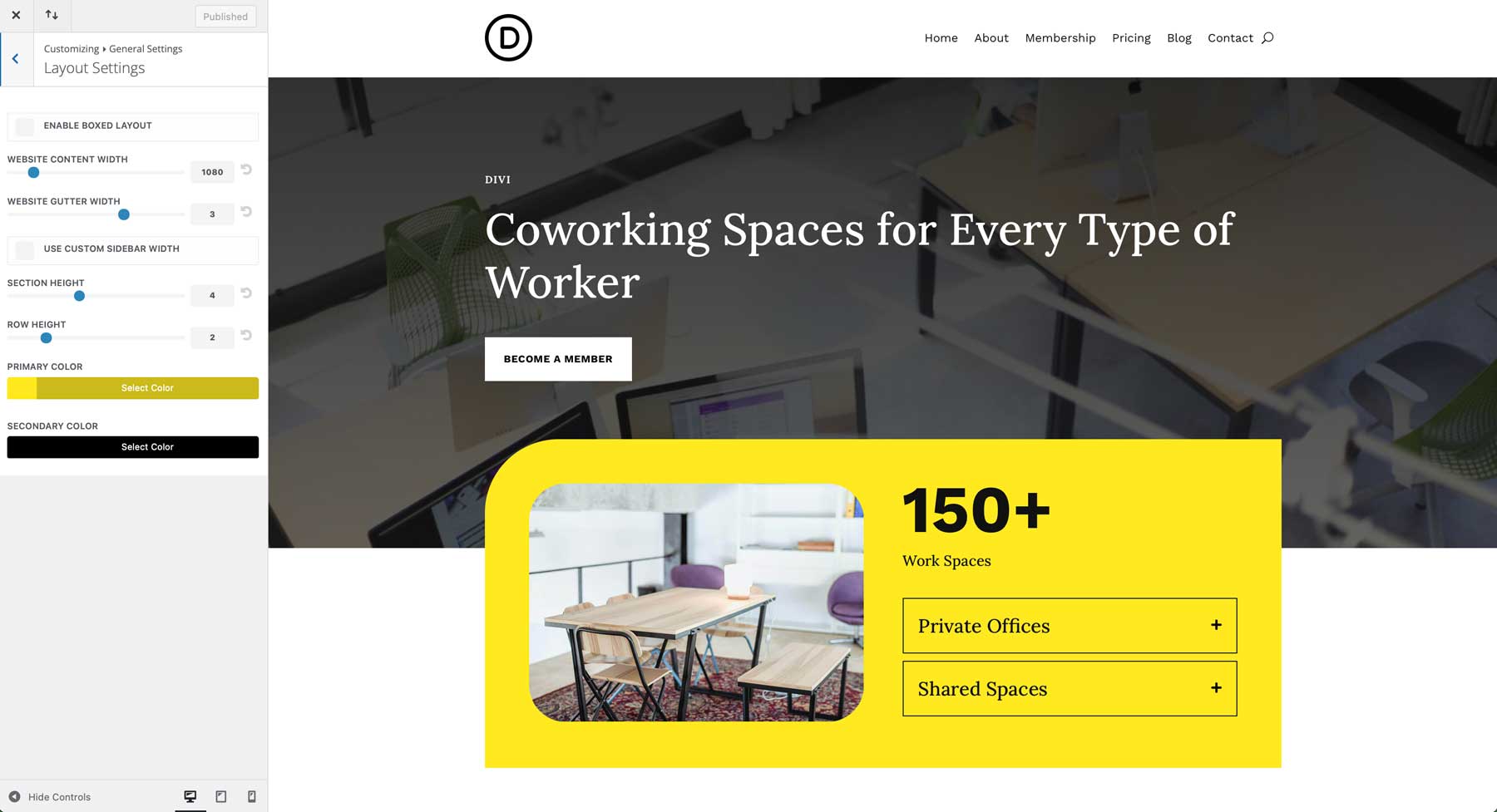 Co-Working starter site for Divi