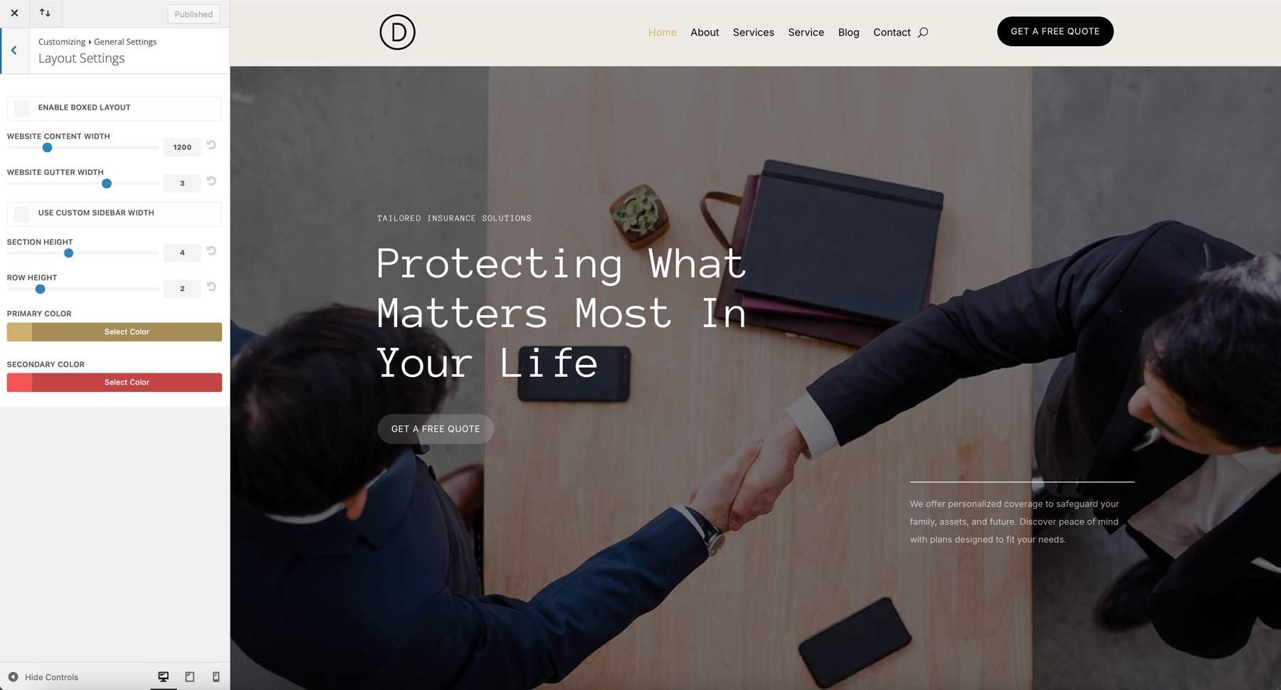 insurance starter site for Divi