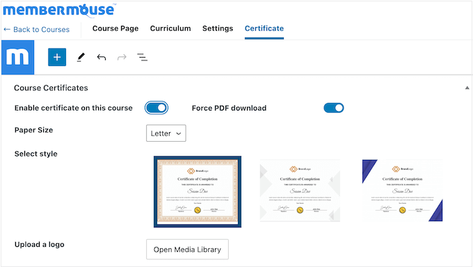 Creating a custom course certificate