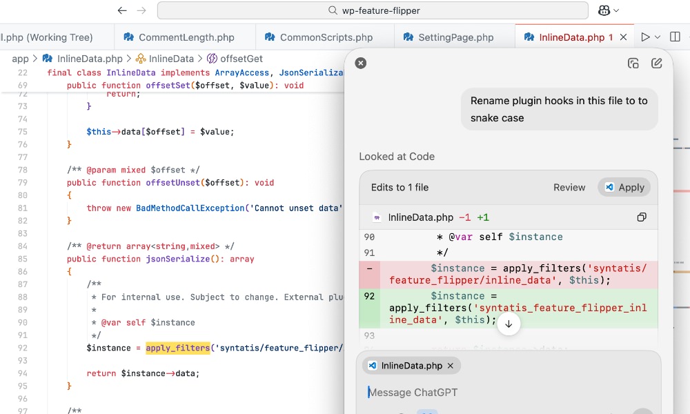 ChatGPT batch code editing example