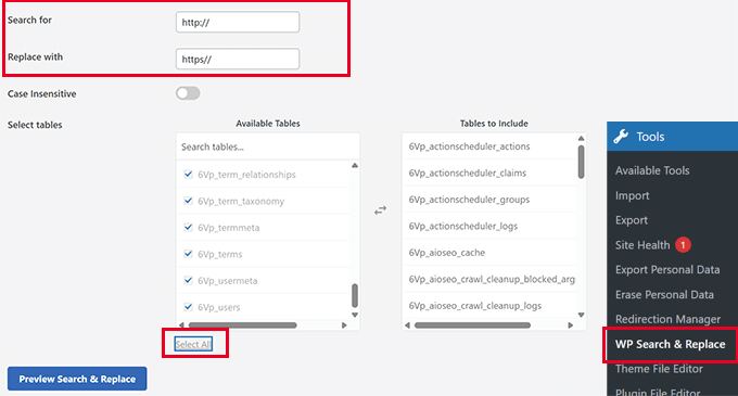 Search and replace http URLs in WordPress