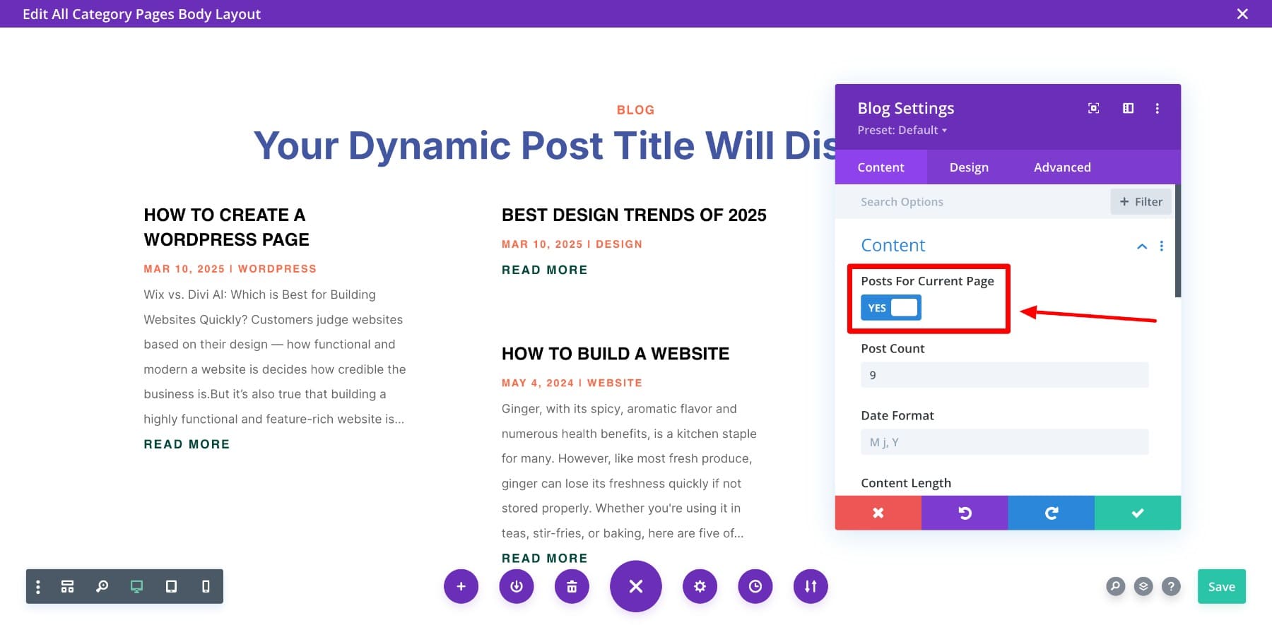 turn on show posts for current page option