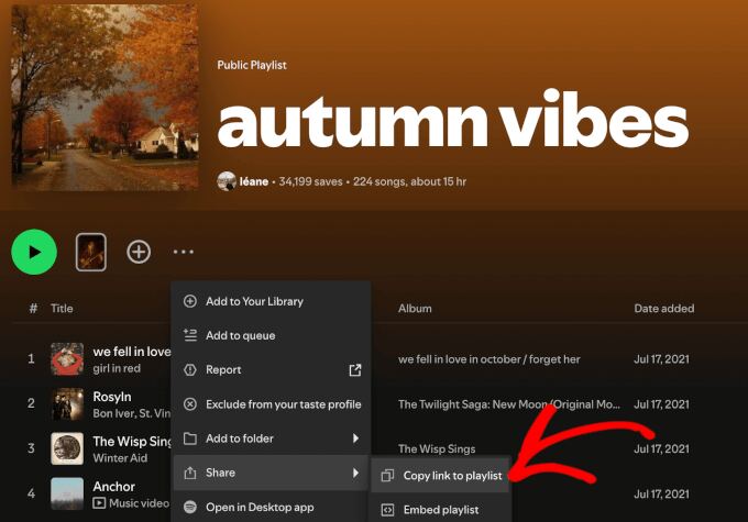 The Copy link to playlist button