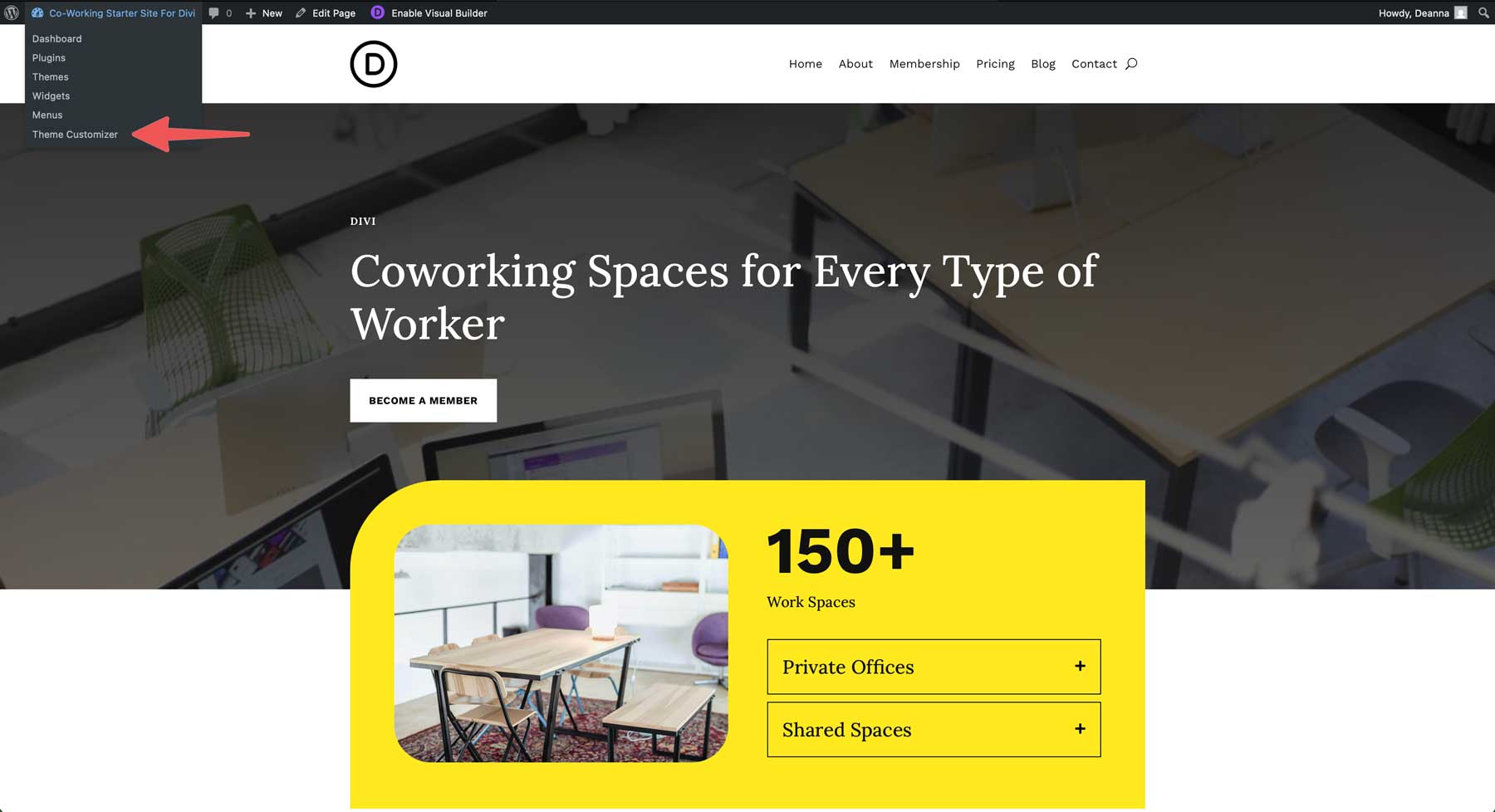 Co-Working starter site for Divi