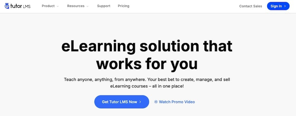 A screenshot of the website for the WordPress plugin Tutor LMS for education.
