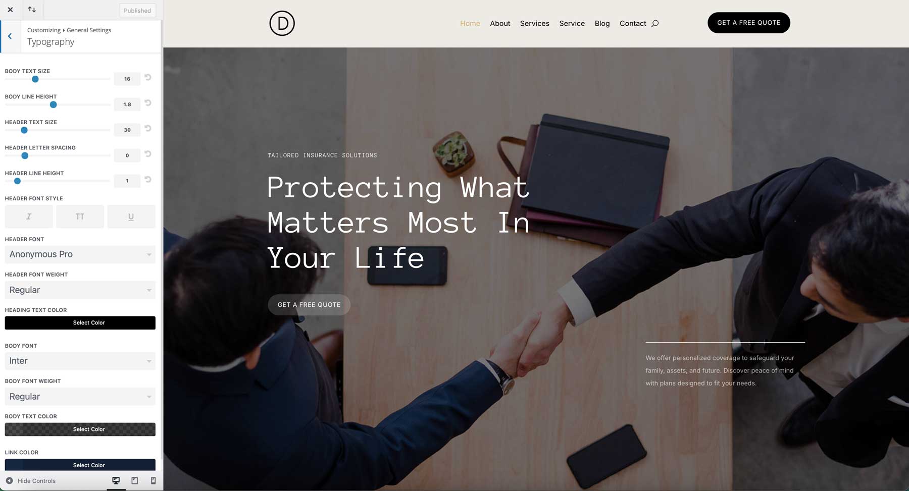 insurance starter site for Divi