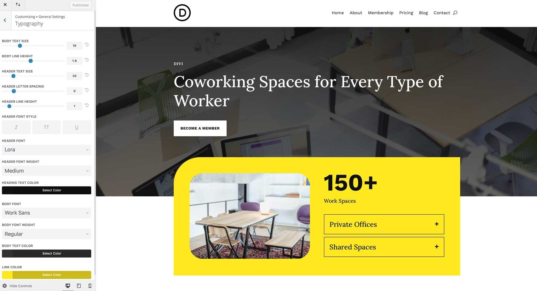 Co-Working starter site for Divi