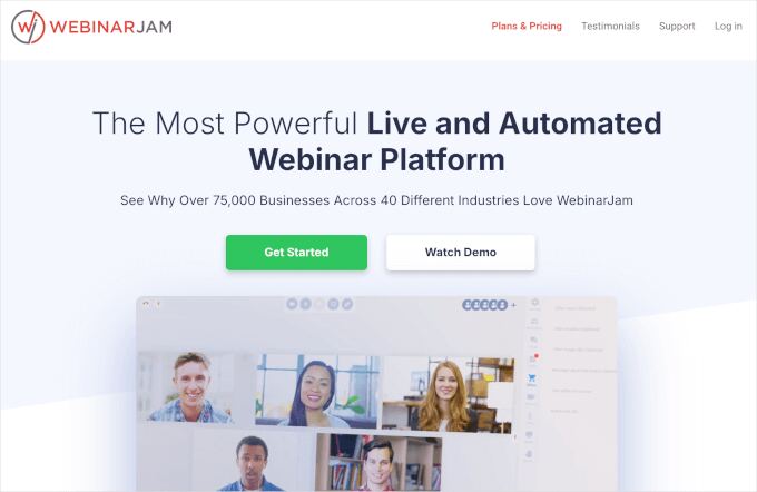 WebinarJam's homepage