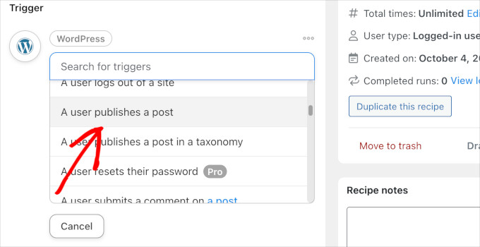 WordPress trigger Uncanny Automator