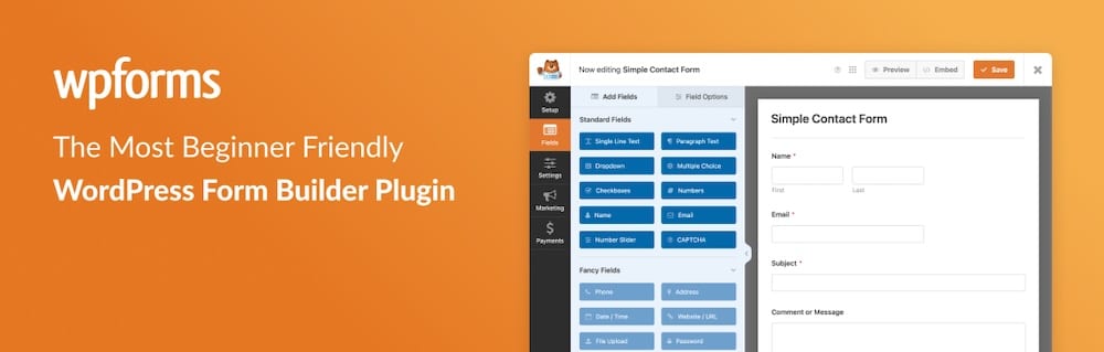 A screenshot of the website for the WordPress forms plugin WPForms.