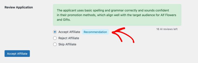 AffiliateWP AI Review feature AffiliateWP AI Review feature