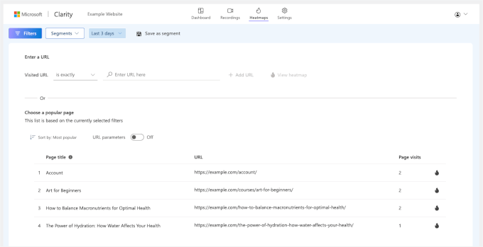 Heatmap list in Clarity