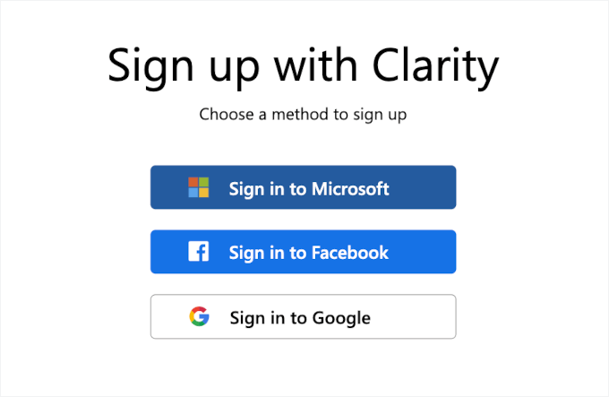 Sign up with Clarity popup