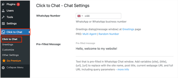 Configuring the WhatsApp live chat on your WordPress website or blog