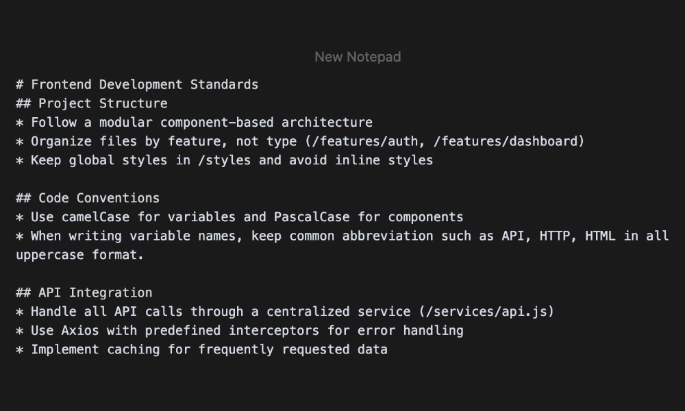 Frontend architecture decisions documented in Cursor Notepad