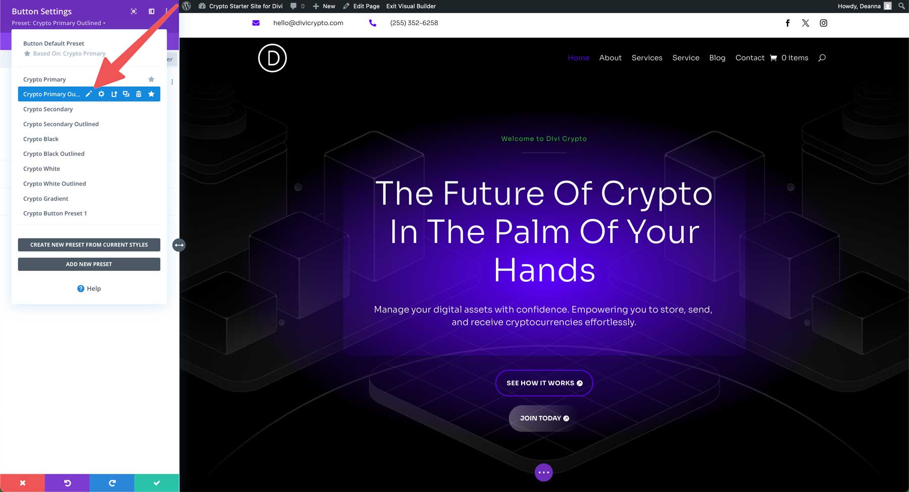 crypto starter site for Divi