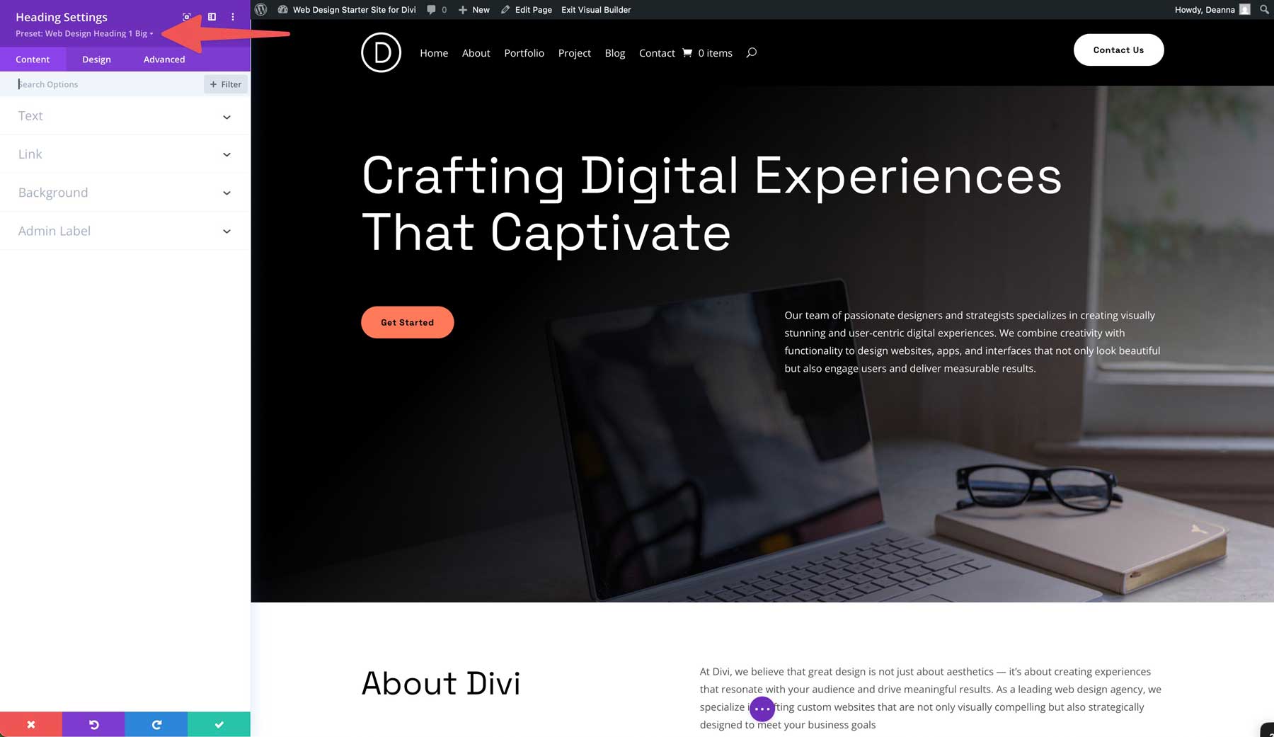 Web Design starter site for Divi