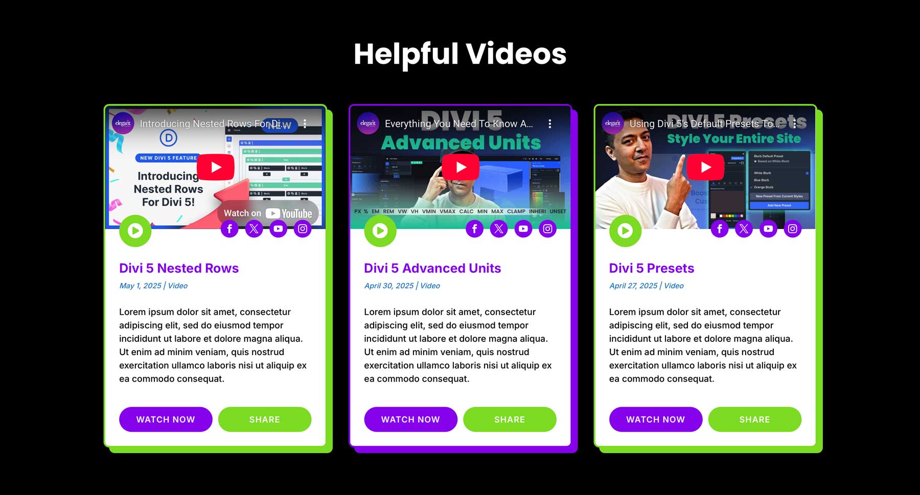 interactive video gallery in Divi 5