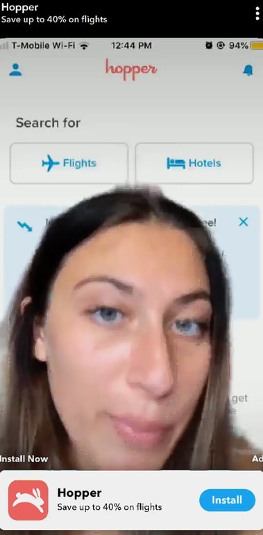 Screenshot of Hopper Snapchat ad