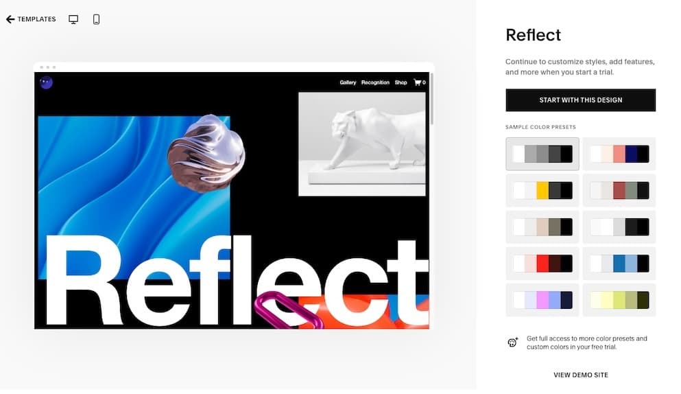 A screenshot showing a Squarespace template demo.