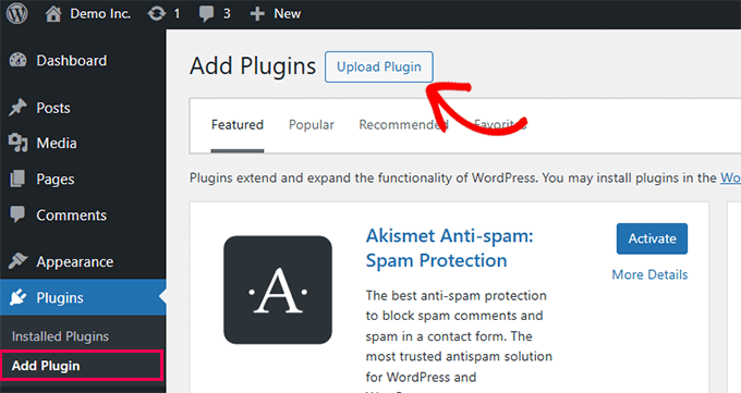 Upload plugins to install