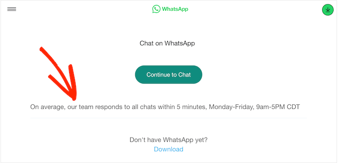 An example of a WhatsApp chat box, created using a WordPress plugin