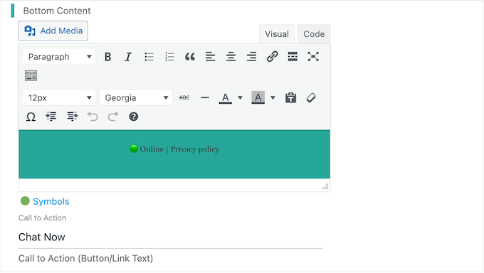 Customizing your live chat call to action button