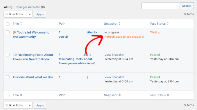 Refresh to see snapshot instruction