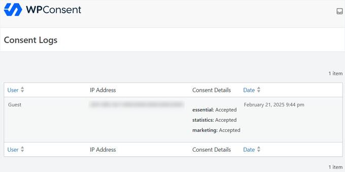 Consent Logs in WPConsent