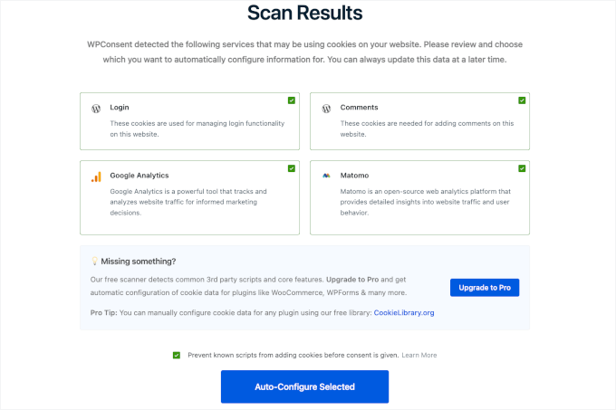 WPConsent scan results