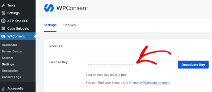 Activating WPConsent license key