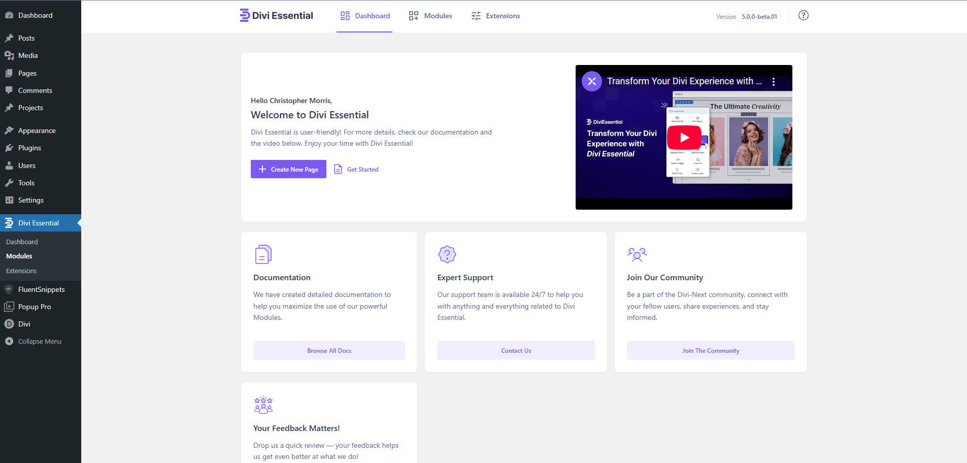 Divi Essential Dashboard Newly Designed