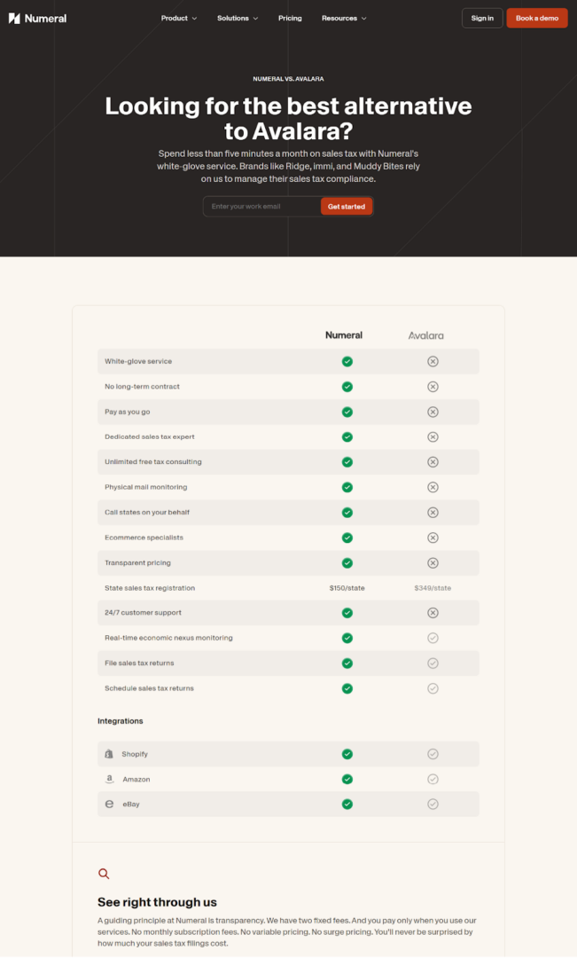 Screenshot of a comparison guide.