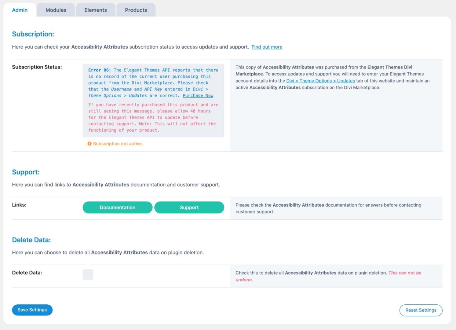 admin tab in accessibility attributes