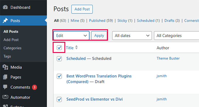 Bulk edit posts