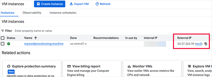 Copy external IP Address