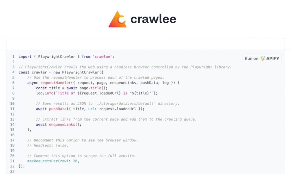 Crawlee web scraping tool interface