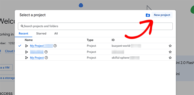 Create new project on Google Cloud console