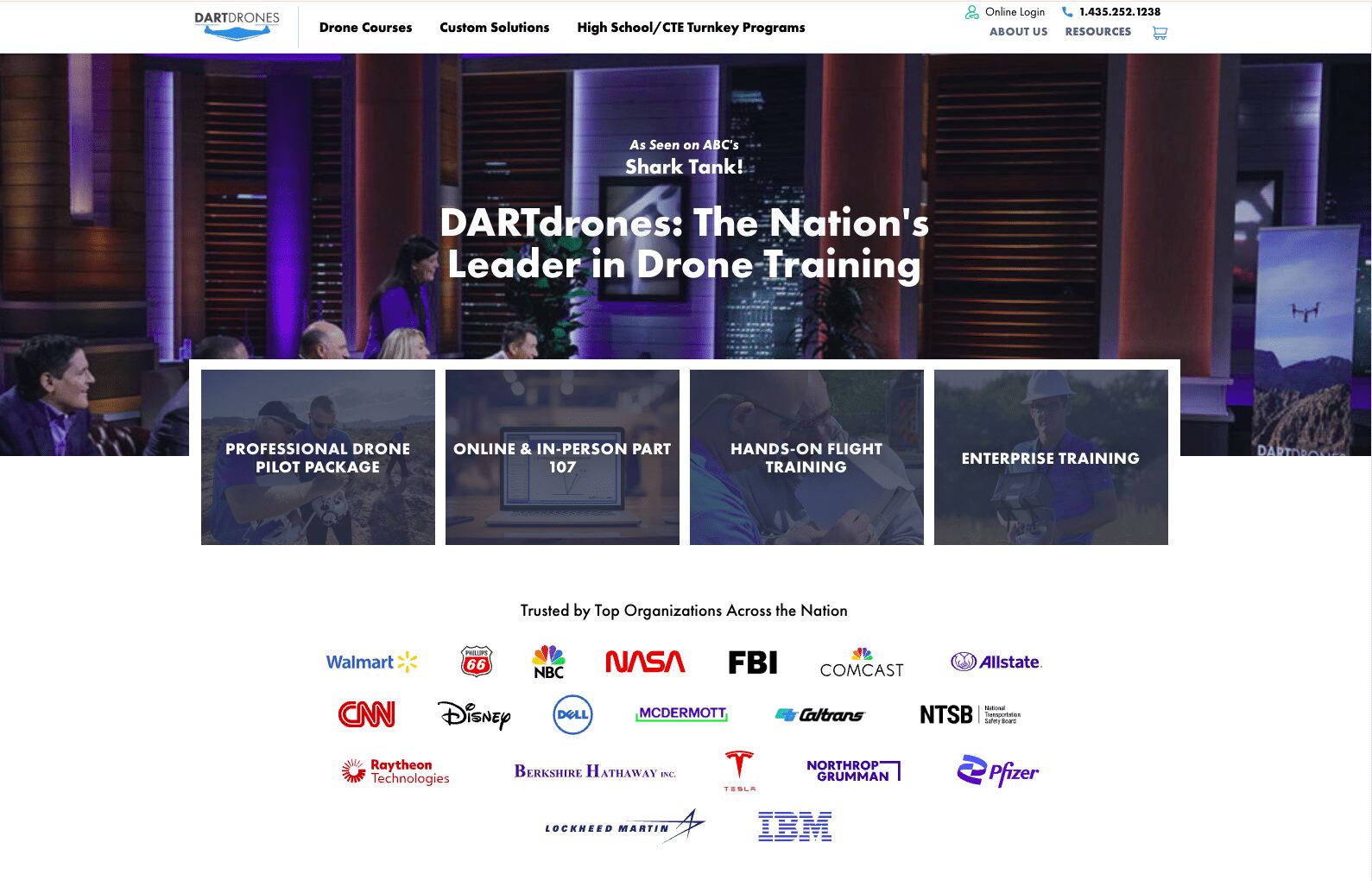 The DARTdrones website’s homepage. 